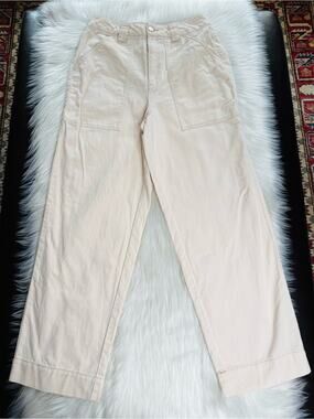 Twik Cream Denim Wide Leg High Waisted Utility Jeans